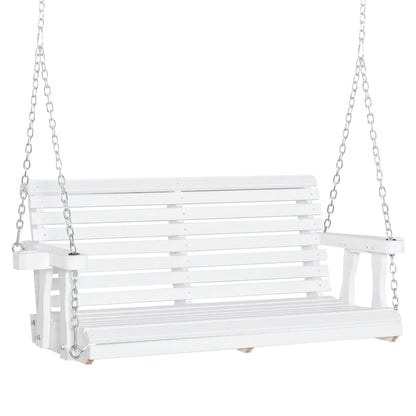 2 Seater Wooden Porch Swing, Outdoor Patio Chair with Cup Holder, White Hanging Porch Swings at Gallery Canada