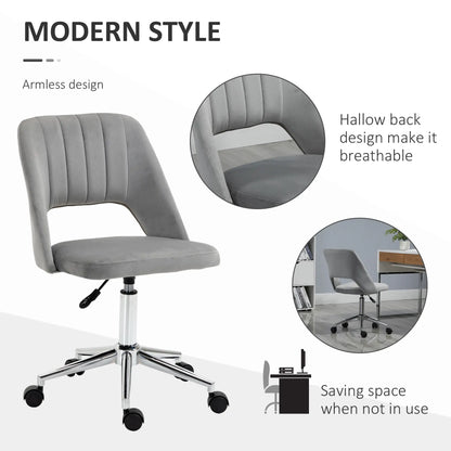 Velvet Swivel Office Chair, Scallop Back, Grey Task Chairs at Gallery Canada