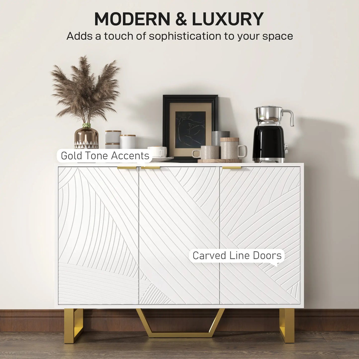 Sideboard Buffet Cabinet, Adjustable Shelves, TV Cabinet for 50 Inch, White Storage Cabinets at Gallery Canada