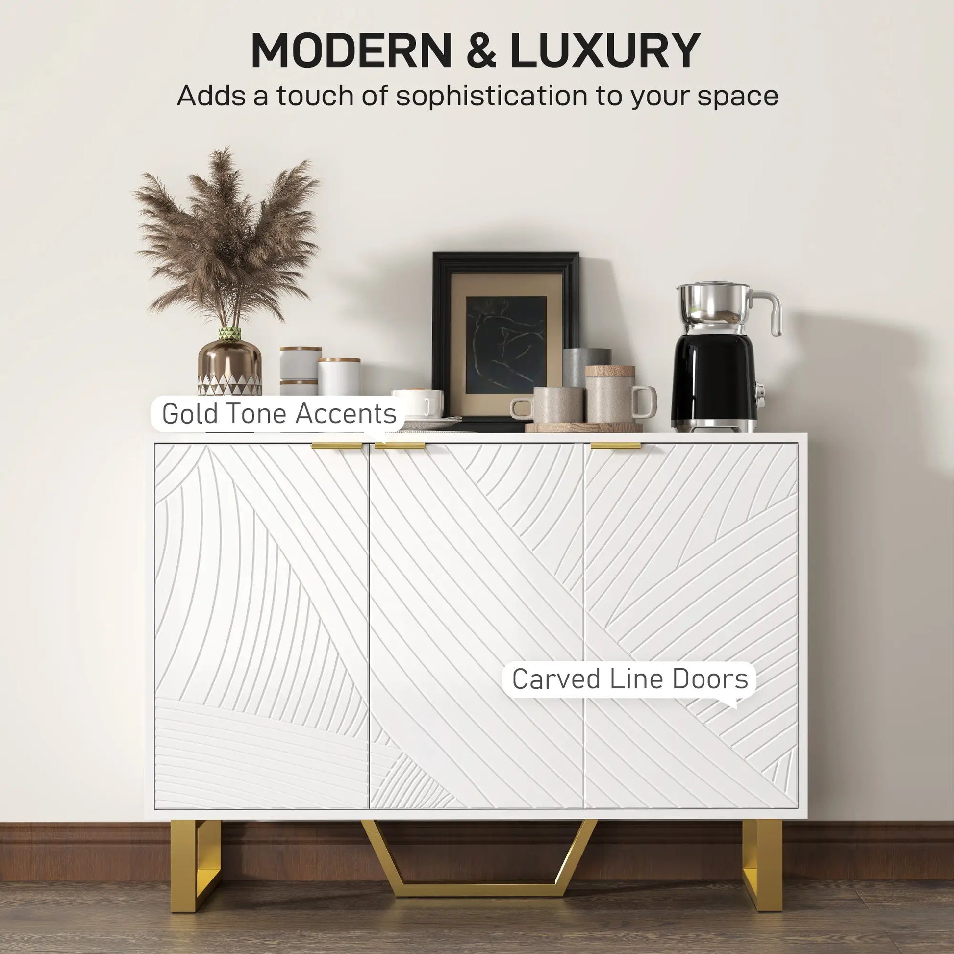 Sideboard Buffet Cabinet, Adjustable Shelves, TV Cabinet for 50 Inch, White Storage Cabinets at Gallery Canada