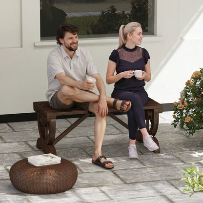 Rustic Wood Wheel Outdoor Garden Bench, 2-Person, Brown Outdoor Benches at Gallery Canada