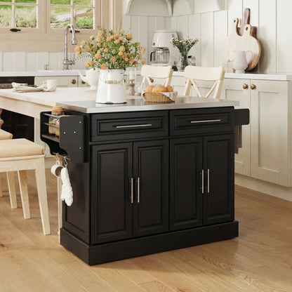 Rolling Kitchen Island with Storage and Stainless Steel Top, Kitchen Trolley with Drawers, Cabinets, Towel Rack Kitchen Islands & Kitchen Carts at Gallery Canada