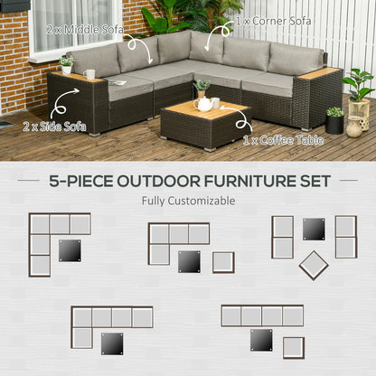 6-Piece Outdoor Rattan Patio Set, Corner Sofa, WPC Table, Light Grey Patio Furniture Sets at Gallery Canada