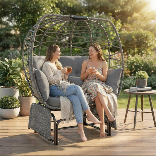 Double Outdoor Glider Egg Chair, With Cushions And Pillows, Dark Grey Outdoor Rocking Chairs Grey, Dark Grey, Black at Gallery Canada