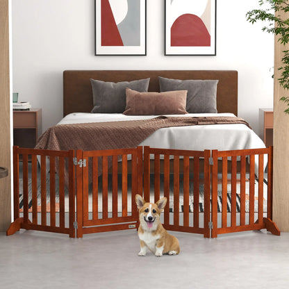 Foldable Dog Gate With Door, 4 Panels Freestanding, Brown Houses, Kennels & Pens at Gallery Canada