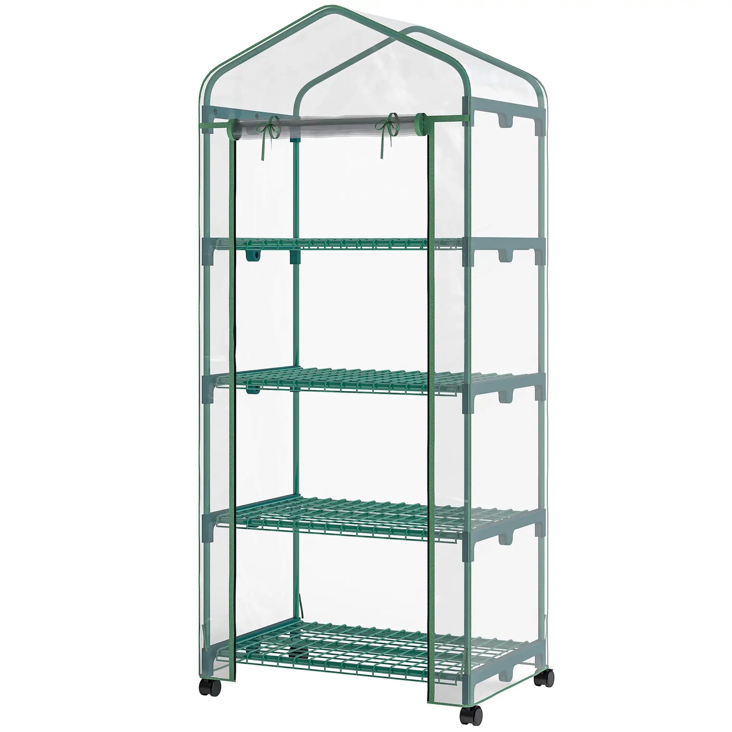 27" x 20" x 65" Portable Greenhouse, 4 Tier Shelves, Wheels, Steel Frame, Clear Plastic Cover Greenhouses Clear, Dark Green at Gallery Canada