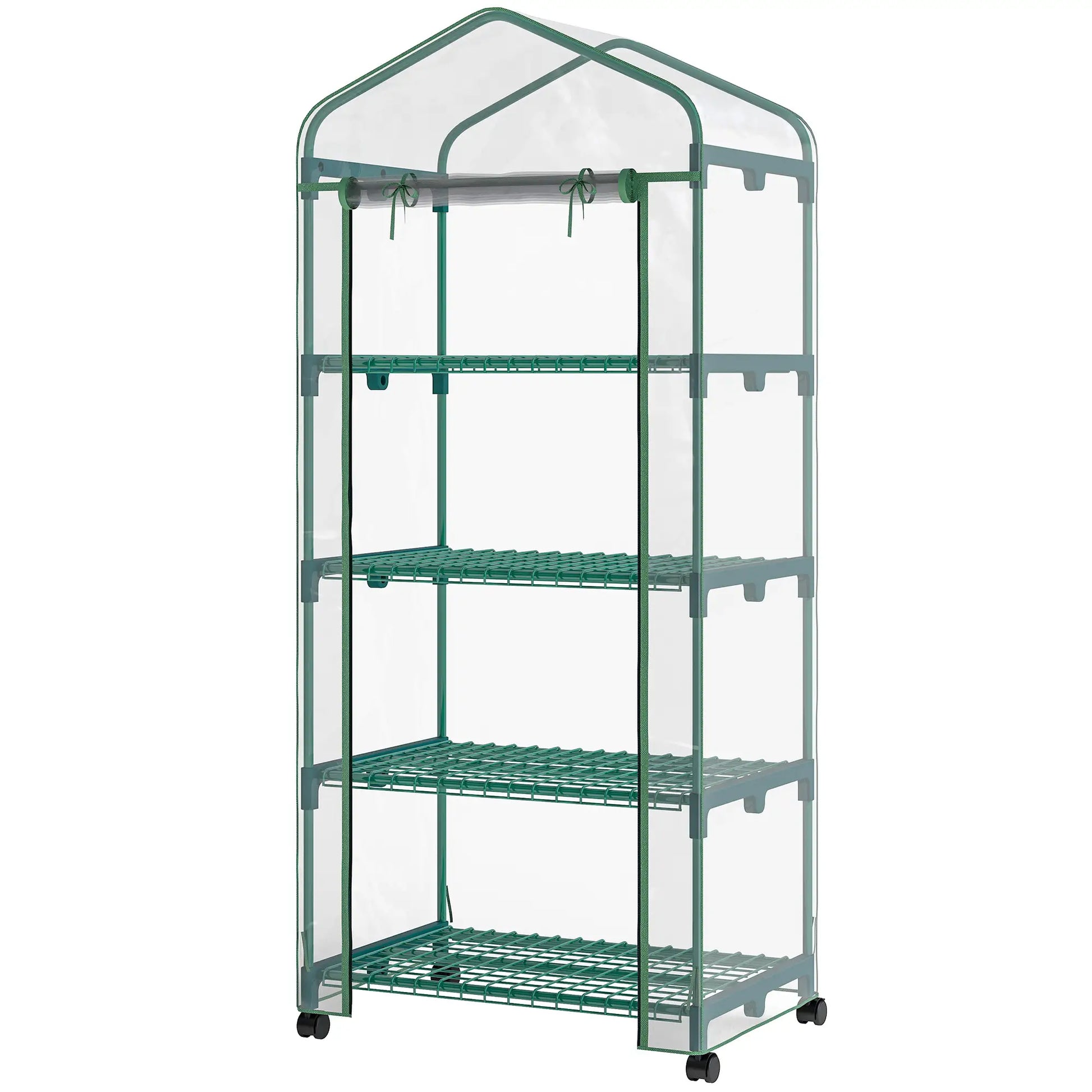 27" x 20" x 65" Portable Greenhouse, 4 Tier Shelves, Wheels, Steel Frame, Clear Plastic Cover Greenhouses Clear, Dark Green at Gallery Canada