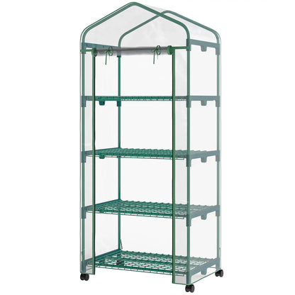 27" x 20" x 65" Portable Greenhouse, 4 Tier Shelves, Wheels, Steel Frame, Clear Plastic Cover Greenhouses Clear, Dark Green at Gallery Canada