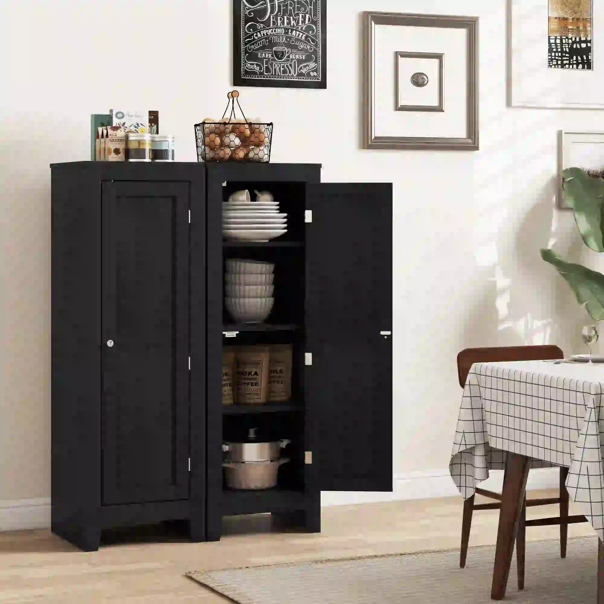 Adjustable Shelf Kitchen Pantry Storage Cabinet, Black Kitchen Pantry Cabinets at Gallery Canada