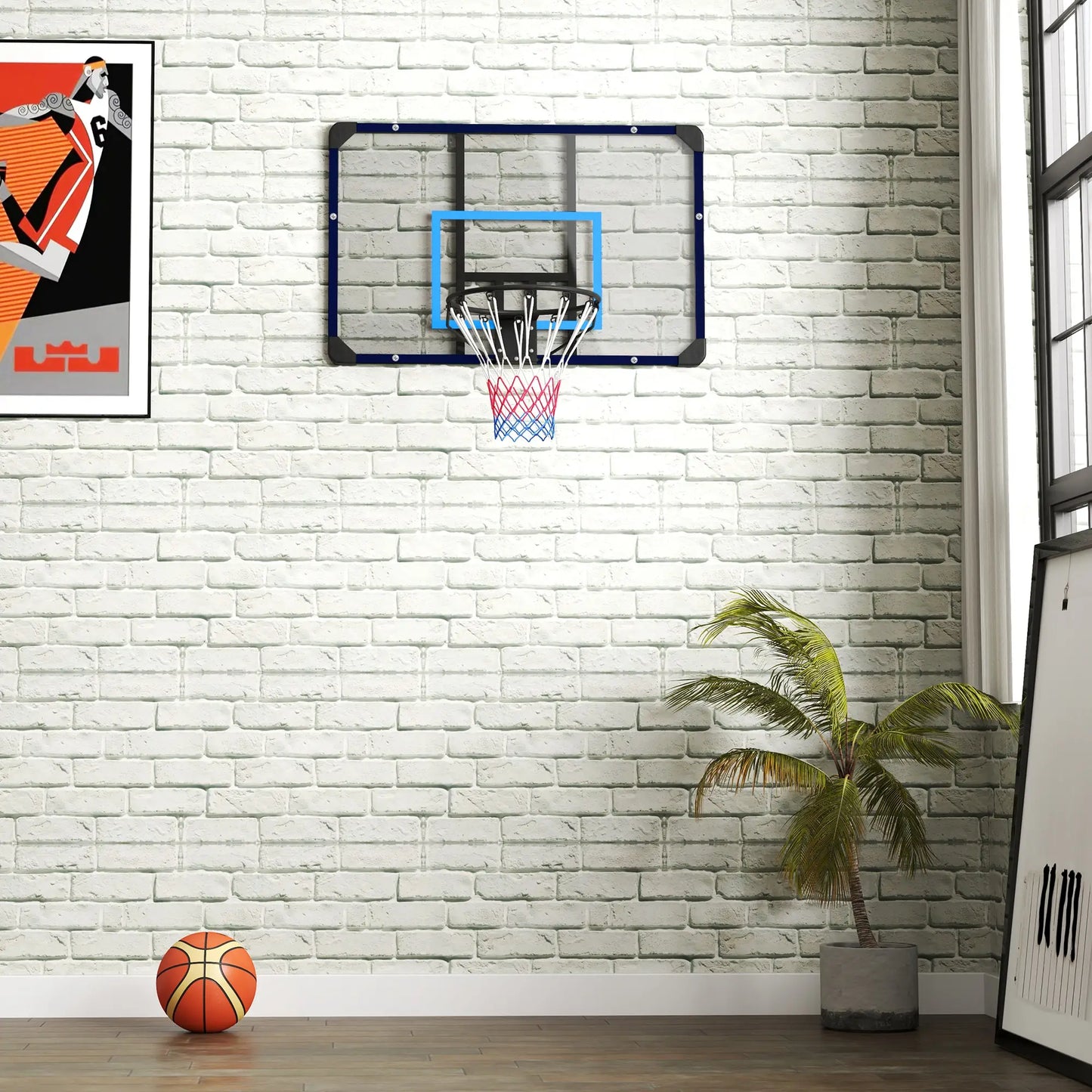 Wall Mounted Basketball Hoop, 45" x 29" Backboard, Durable Rim, All-Weather Net Basketball at Gallery Canada