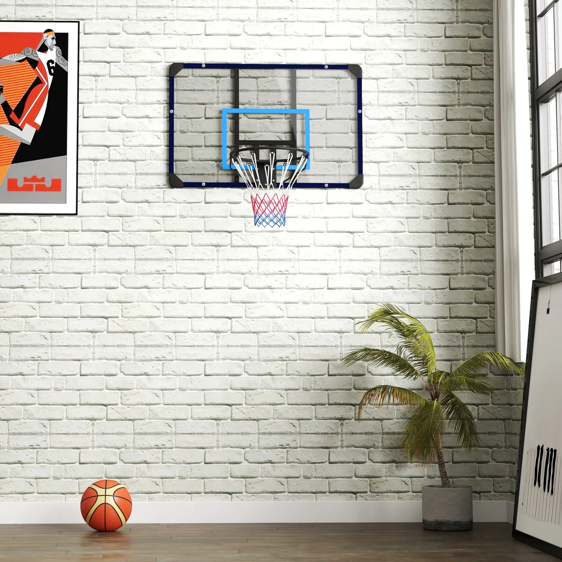 Wall Mounted Basketball Hoop, 45" x 29" Backboard, Durable Rim, All-Weather Net Basketball at Gallery Canada