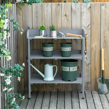 Outdoor Garden Wooden Potting Bench, Work Table w/ Hooks, Grey Potting Benches & Tables at Gallery Canada