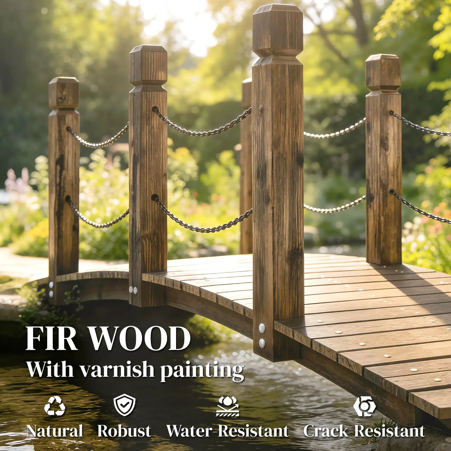 Garden Bridge, Carbonized Wood, Chain Handrails, 5ft Garden Decor at Gallery Canada