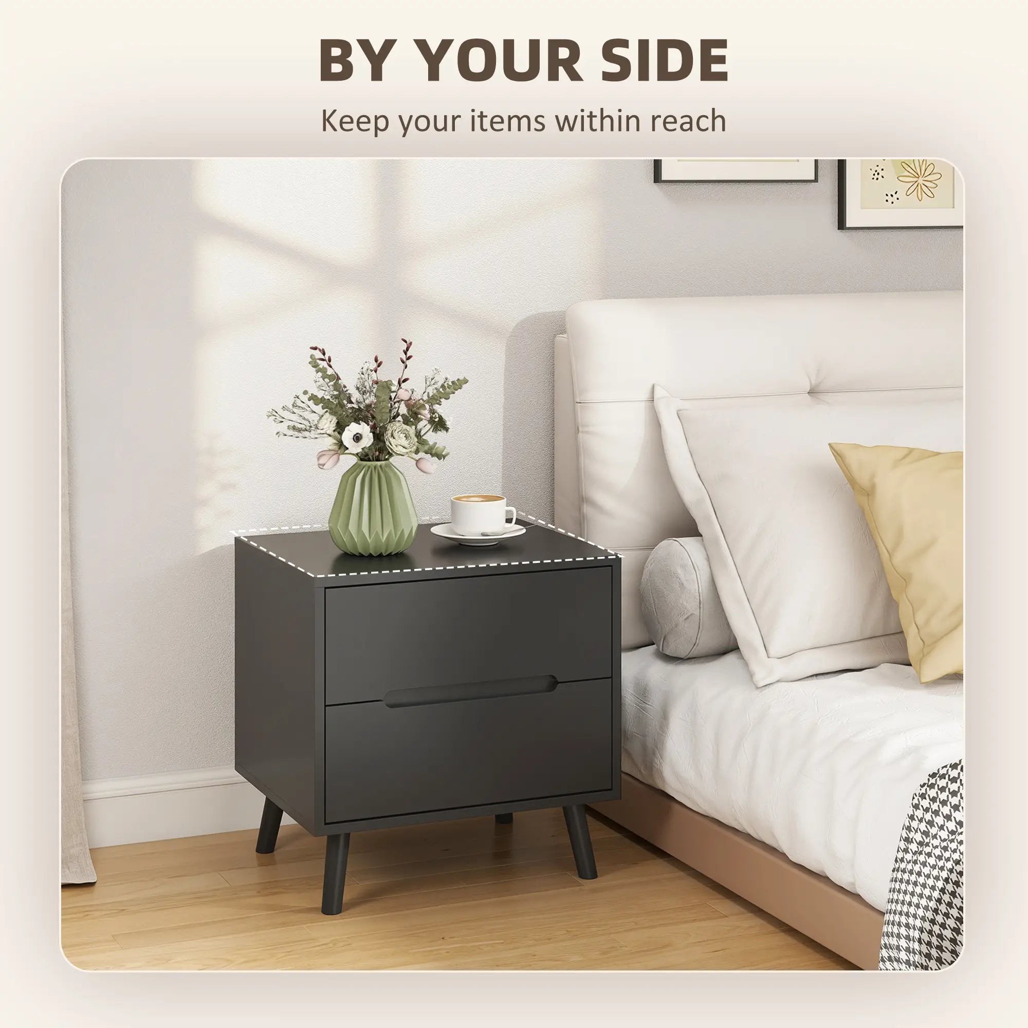 Modern Nightstands Set Of 2, 2 Drawers, Solid Wood Legs, Black Bedside Tables at Gallery Canada