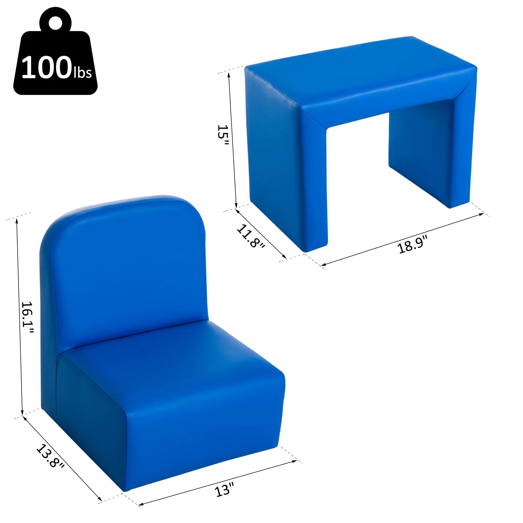 Kids Sofa, 2-in-1 Toddler Table and Chair, Armchair for 3-9 Years, Blue Kids Chairs & Seating at Gallery Canada