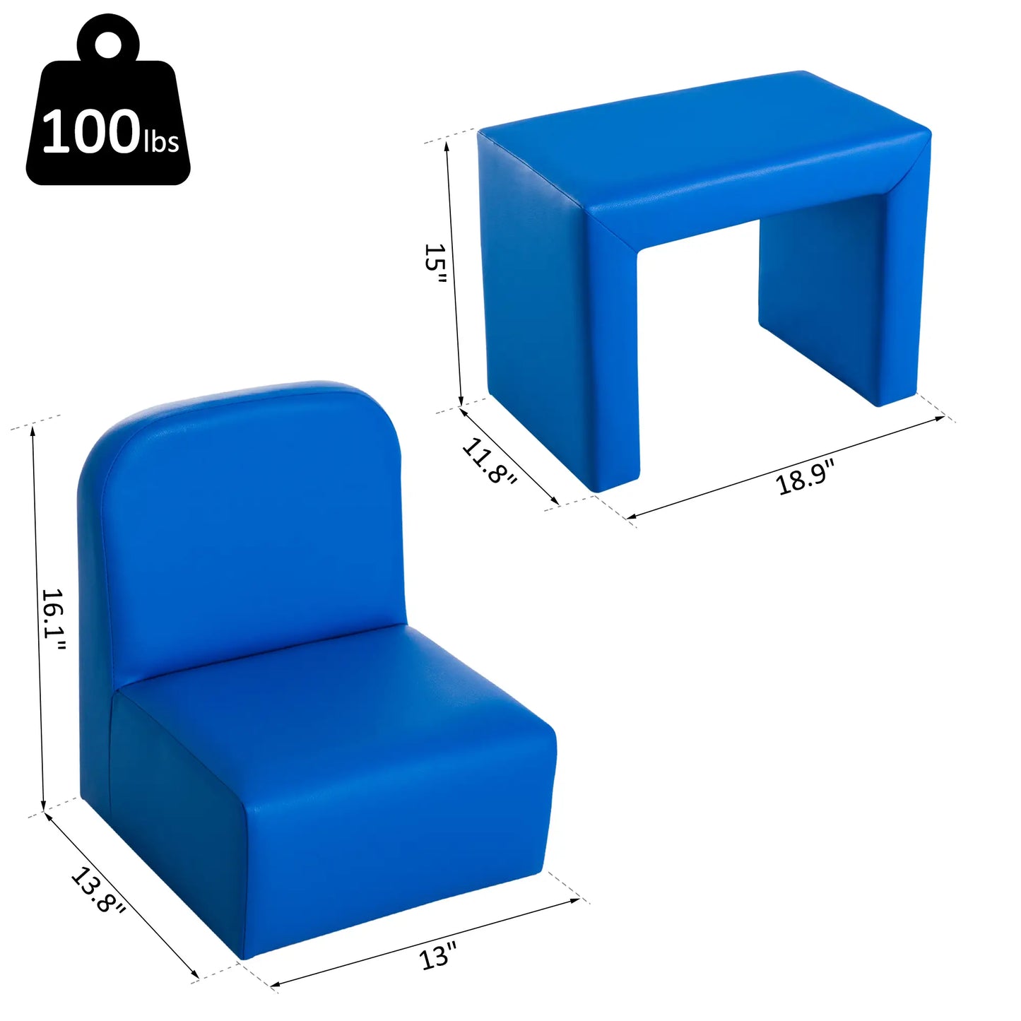 Kids Sofa, 2-in-1 Toddler Table and Chair, Armchair for 3-9 Years, Blue Kids Chairs & Seating at Gallery Canada