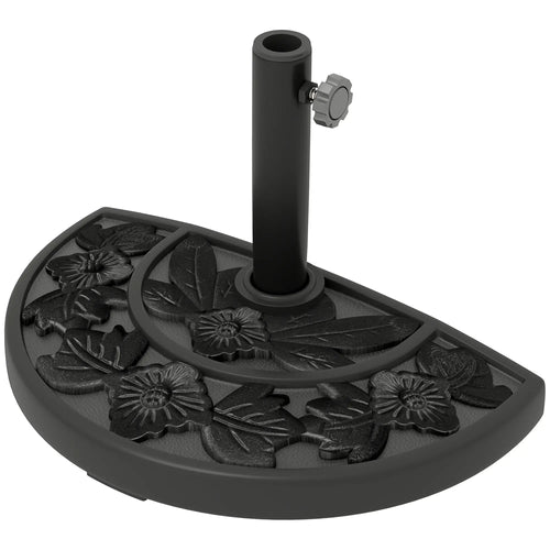 21 lbs Concrete Half Umbrella Base, Flower-Leaf Design, Black