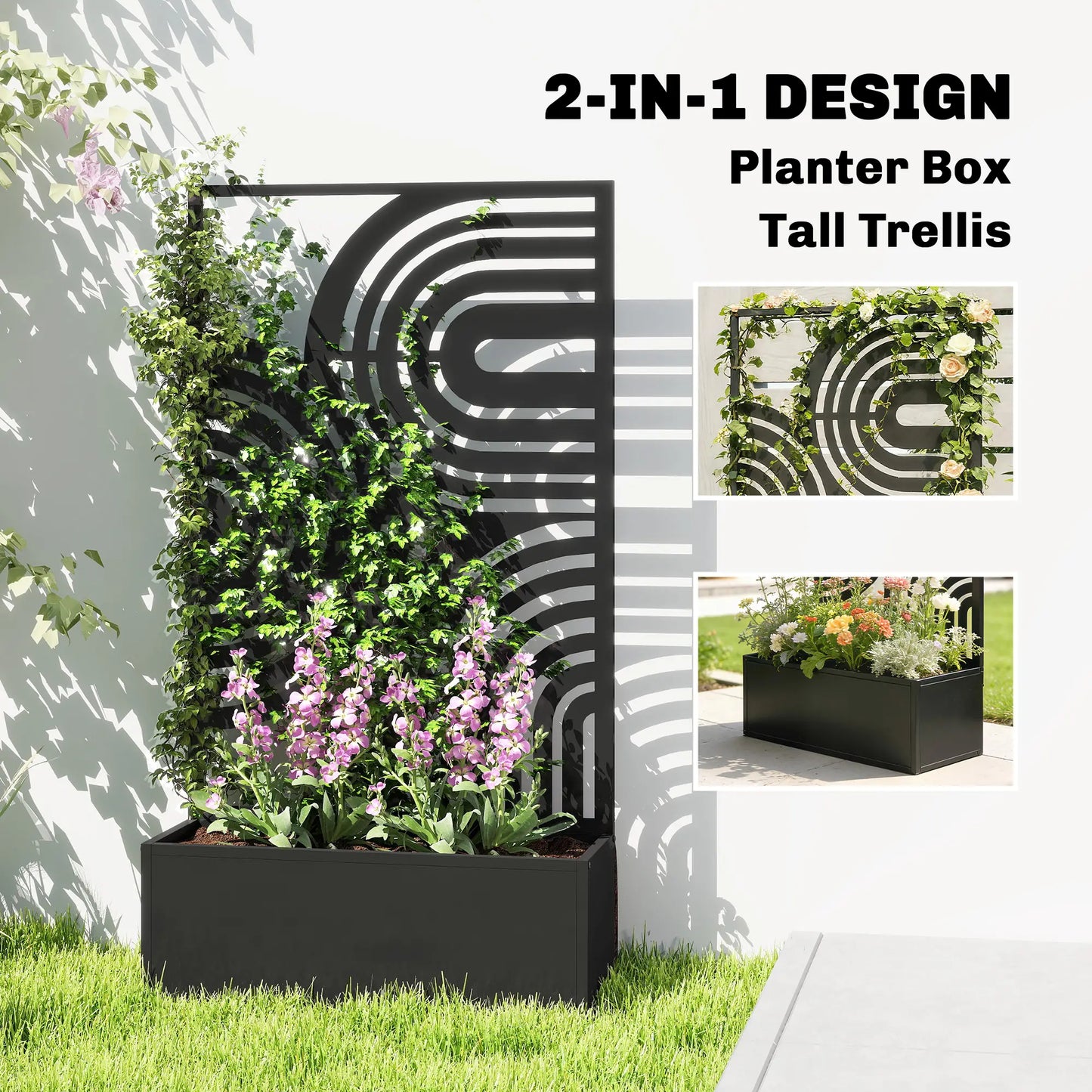 Metal Planter Box With Trellis, 44.5" Raised Garden Bed Privacy Screen Galvanized Planter Boxes at Gallery Canada