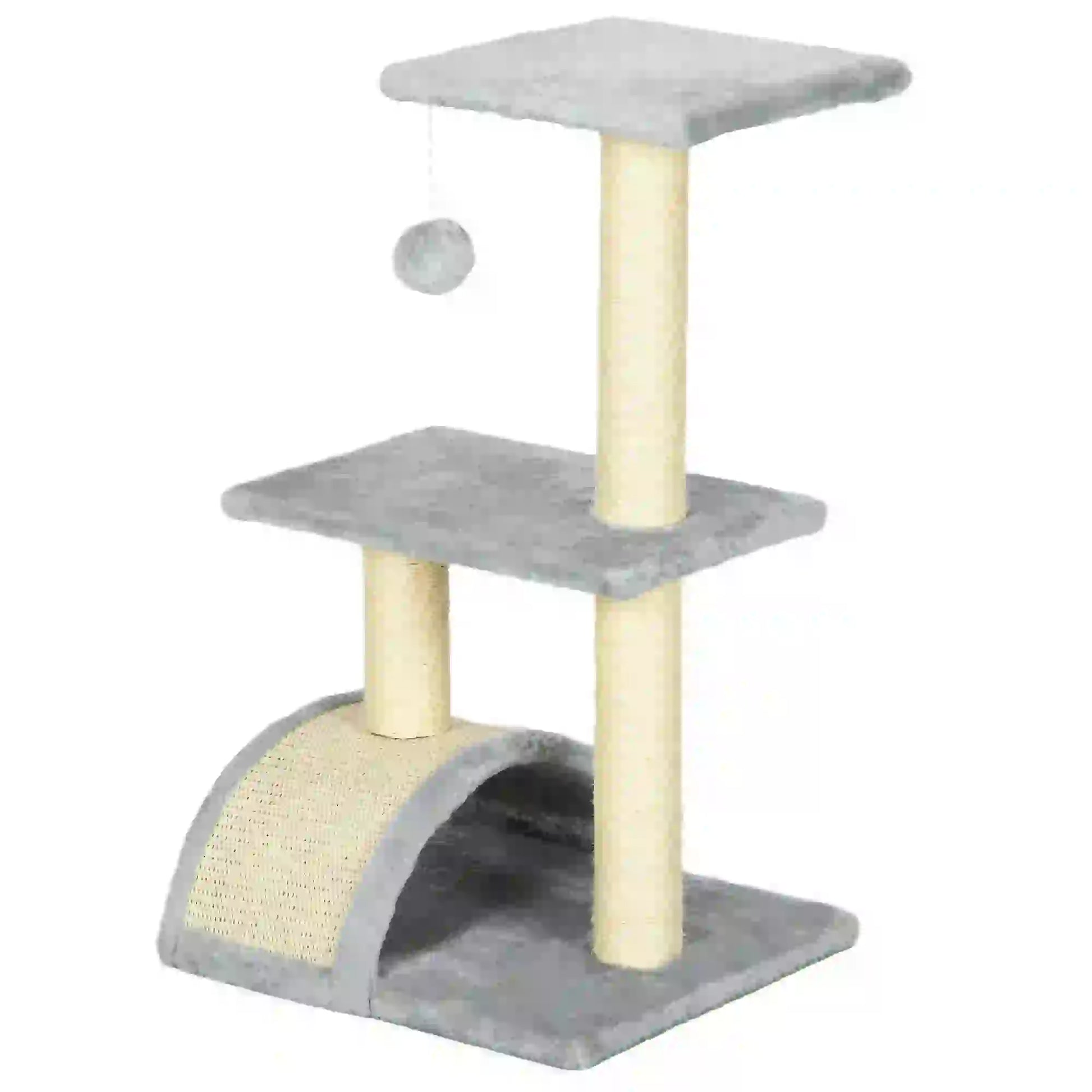 28" Cat Tree, Scratching Post, Pad, Toy Ball, Light Grey Cat Posts Light grey, Cream white at Gallery Canada