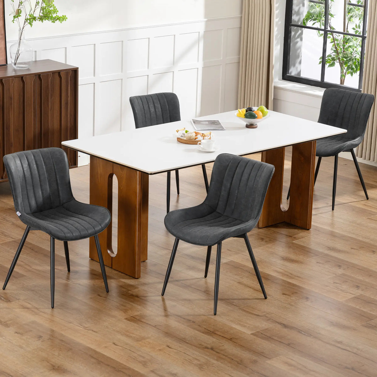 PU Leather Dining Chairs Set of 4, Steel Legs, Black Dining Chairs at Gallery Canada