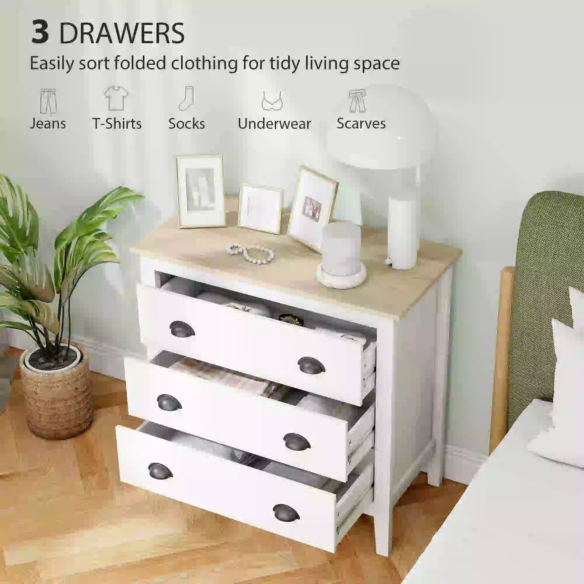 Modern 3 Drawer Dresser, Quiet Slides, White Storage Cabinets at Gallery Canada