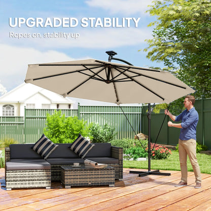 11.3 ft Cantilever Patio Umbrella With Light, Cover, Aluminium UPF50+, Khaki Offset Cantilever Umbrellas at Gallery Canada