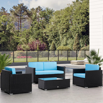 4-Piece Wicker Patio Set, Thick Cushions, PE Rattan Sofa, Glass Table, Sky Blue Patio Furniture Sets at Gallery Canada
