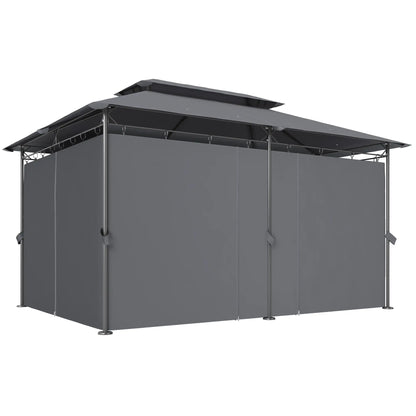 10' x 13' Double Roof Patio Gazebo, Outdoor Gazebo with Curtains, Grey