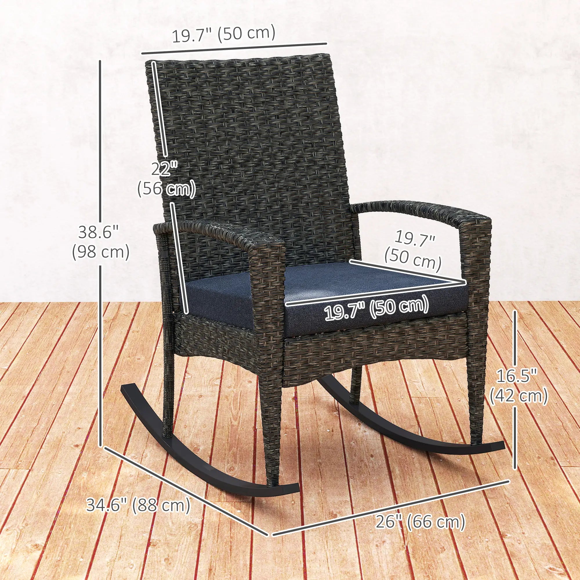 Outdoor Rocking Chair, Patio Wicker Chair, Removable Cushion, Navy Blue Outdoor Rocking Chairs at Gallery Canada