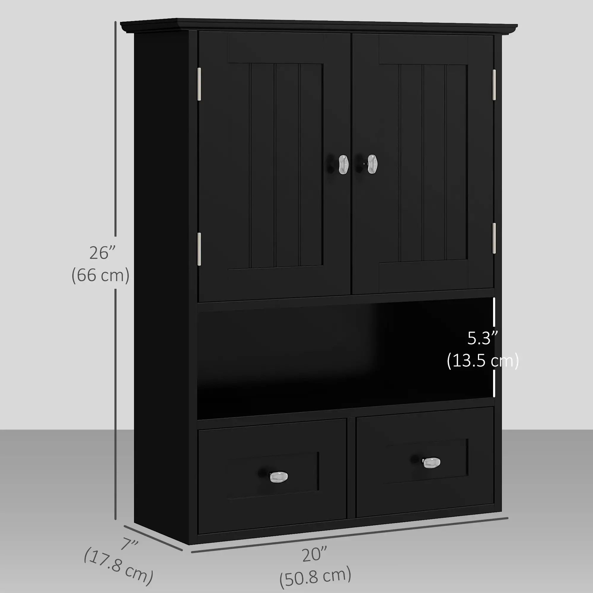Medicine Cabinet, Bathroom Wall Cabinet with Shelf, Drawers, Black Wall Mounted Cabinets at Gallery Canada