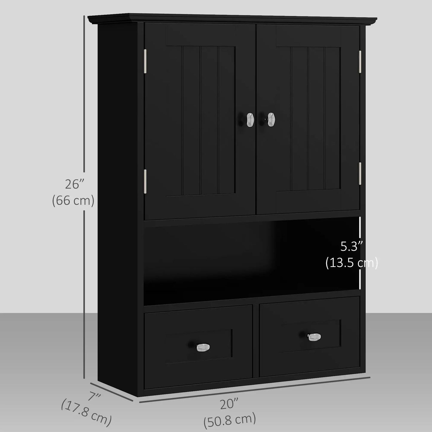 Medicine Cabinet, Bathroom Wall Cabinet with Shelf, Drawers, Black Wall Mounted Cabinets at Gallery Canada