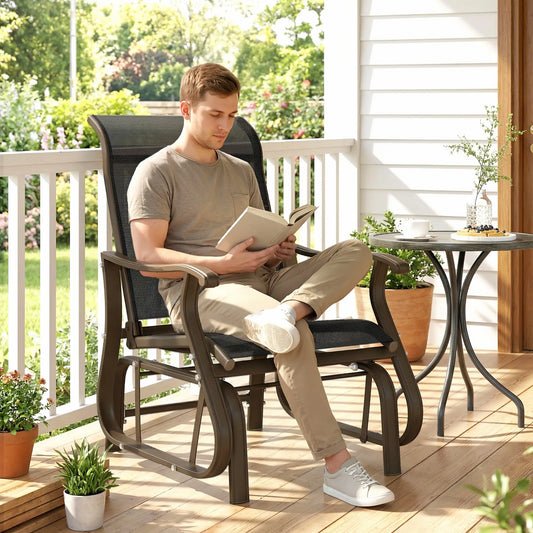 Outdoor Glider Chair, Steel Frame Mesh Fabric, Black Outdoor Gliders Brown, Black at Gallery Canada