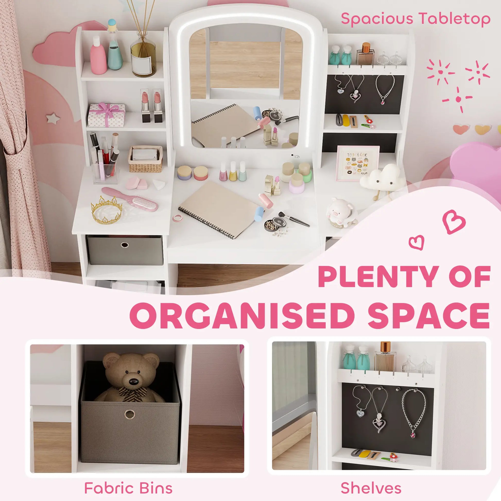 Kids Vanity Table And Chair Set With Lighted Mirror, White Kids Bedroom Furniture at Gallery Canada