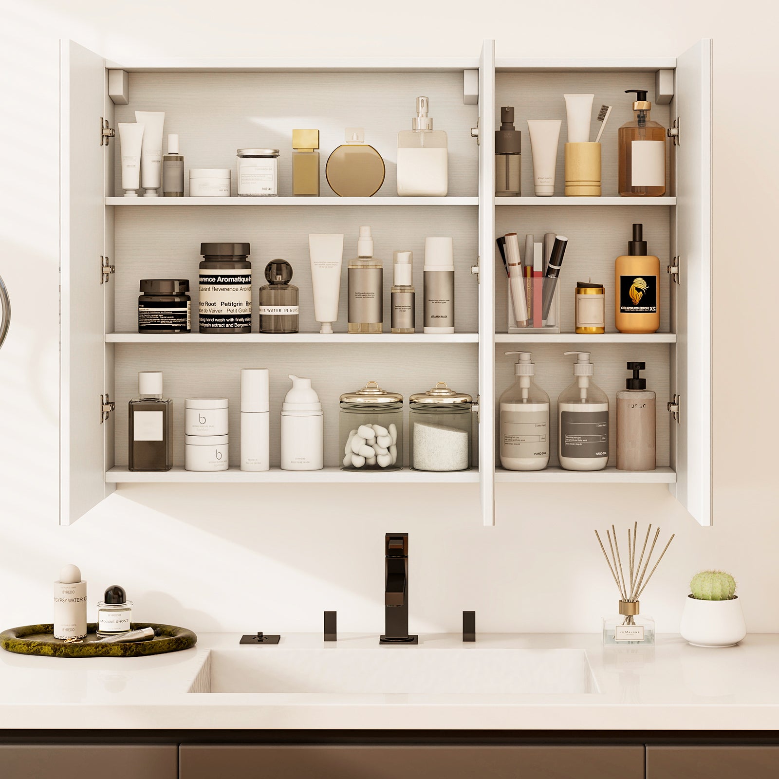 Frameless Bathroom Wall Mounted Mirror Cabinet with 3 Doors and Adjustable Shelves, White Wall Cabinets at Gallery Canada