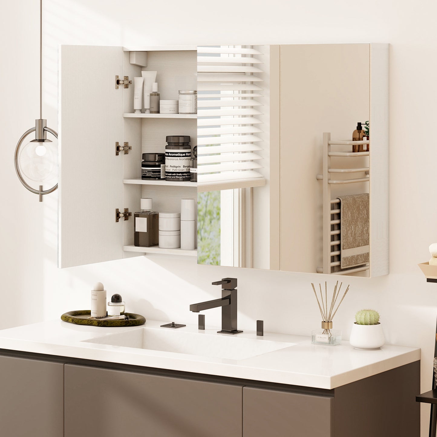 Frameless Bathroom Wall Mounted Mirror Cabinet with 3 Doors and Adjustable Shelves, White Wall Cabinets at Gallery Canada