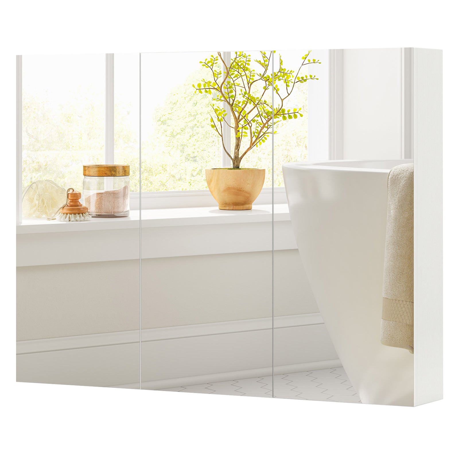 Frameless Bathroom Wall Mounted Mirror Cabinet with 3 Doors and Adjustable Shelves, White Wall Cabinets at Gallery Canada