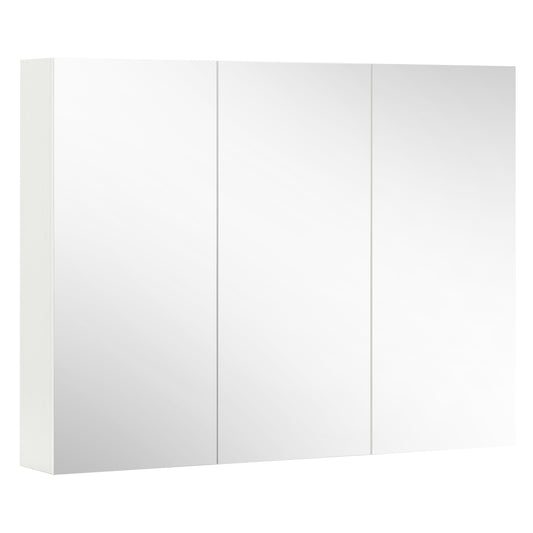 Frameless Bathroom Wall Mounted Mirror Cabinet with 3 Doors and Adjustable Shelves, White