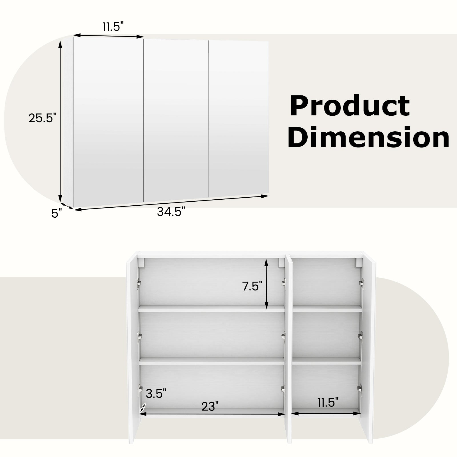 Frameless Bathroom Wall Mounted Mirror Cabinet with 3 Doors and Adjustable Shelves, White Wall Cabinets at Gallery Canada