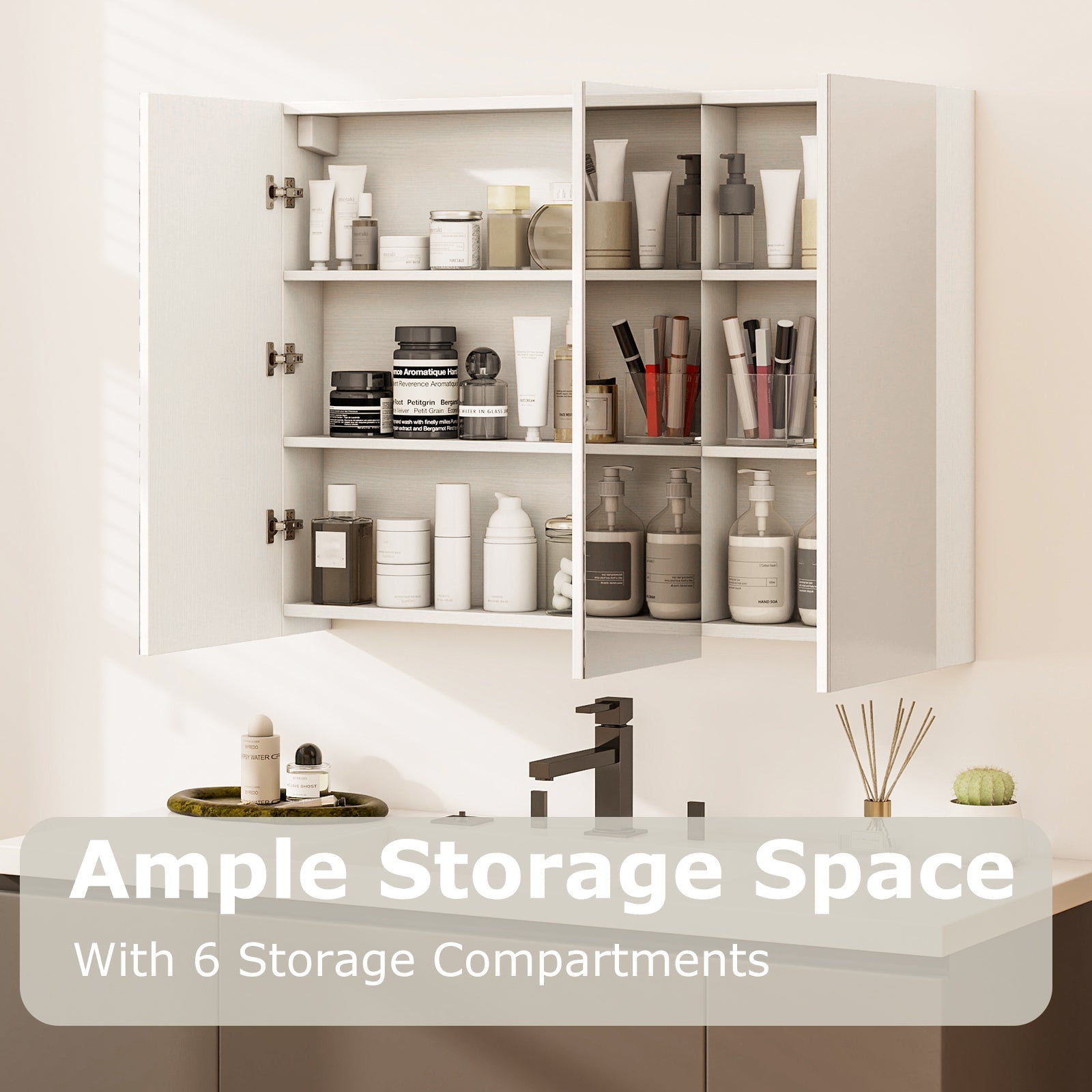 Frameless Bathroom Wall Mounted Mirror Cabinet with 3 Doors and Adjustable Shelves, White Wall Cabinets at Gallery Canada