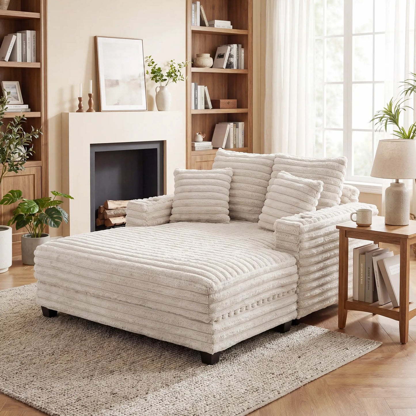 60" Chaise Lounge Chair, Upholstered Sofa Bed With Cup Holders, Beige Sofas & Reclining Chairs at Gallery Canada