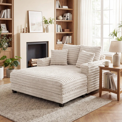 60" Chaise Lounge Chair, Upholstered Sofa Bed With Cup Holders, Beige Sofas & Reclining Chairs at Gallery Canada