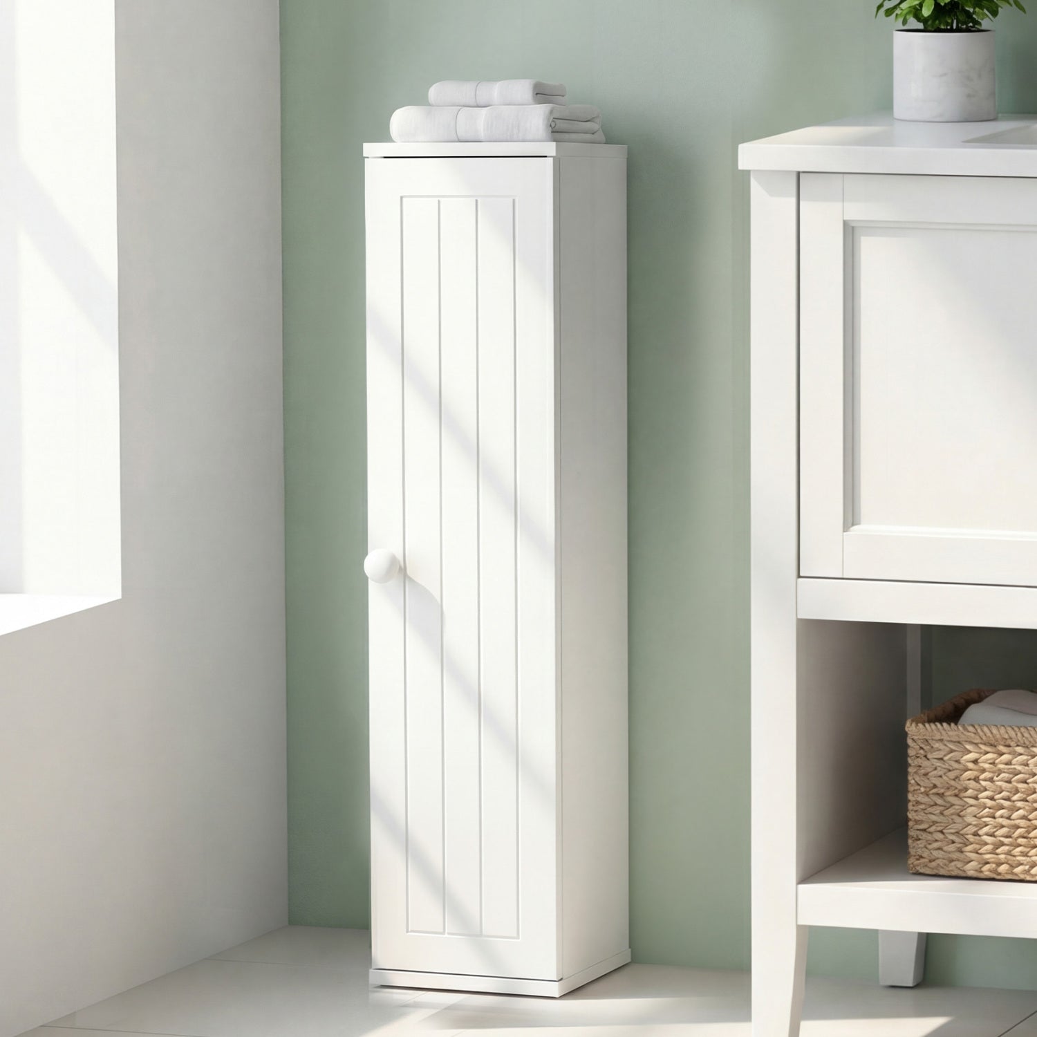 Free Standing Toilet Paper Holder, 4 Shelves With Top Slot, White Floor Cabinets at Gallery Canada