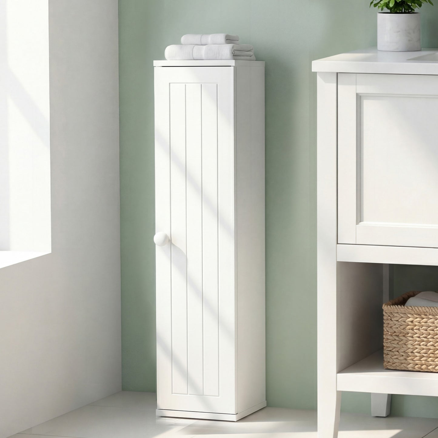 Free Standing Toilet Paper Holder, 4 Shelves With Top Slot, White Floor Cabinets at Gallery Canada