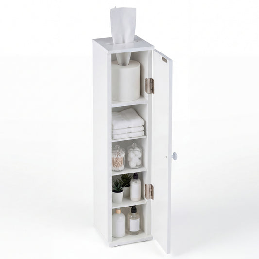 Free Standing Toilet Paper Holder, 4 Shelves With Top Slot, White Floor Cabinets White at Gallery Canada