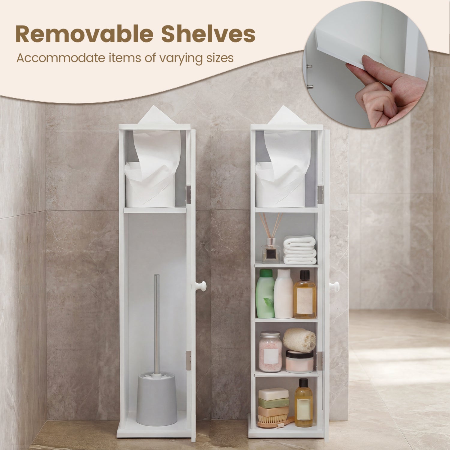 Free Standing Toilet Paper Holder, 4 Shelves With Top Slot, White Floor Cabinets at Gallery Canada