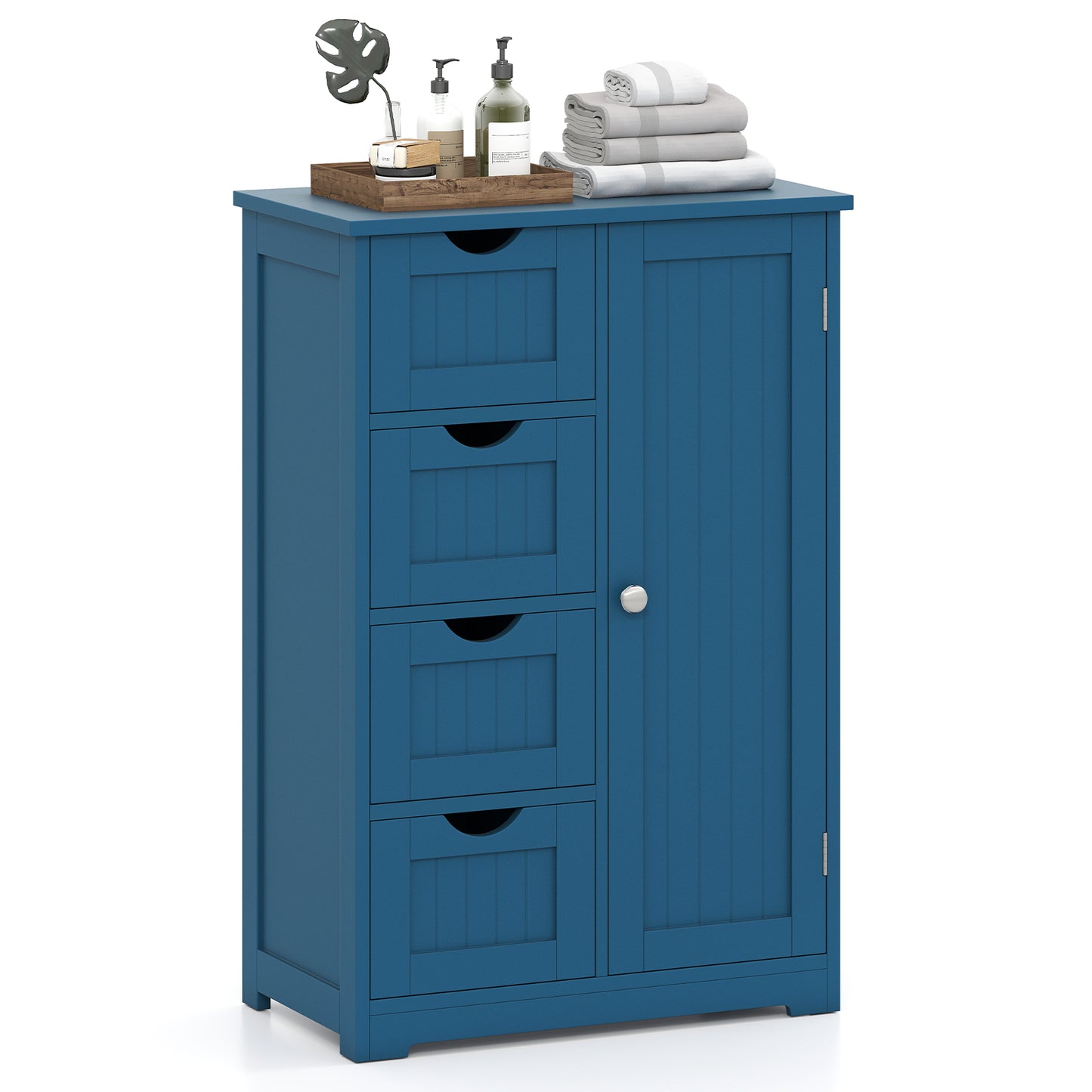 Free-Standing Wooden Cabinet with 4 Drawers and Door Cabinet, Blue Floor Cabinets Blue at Gallery Canada