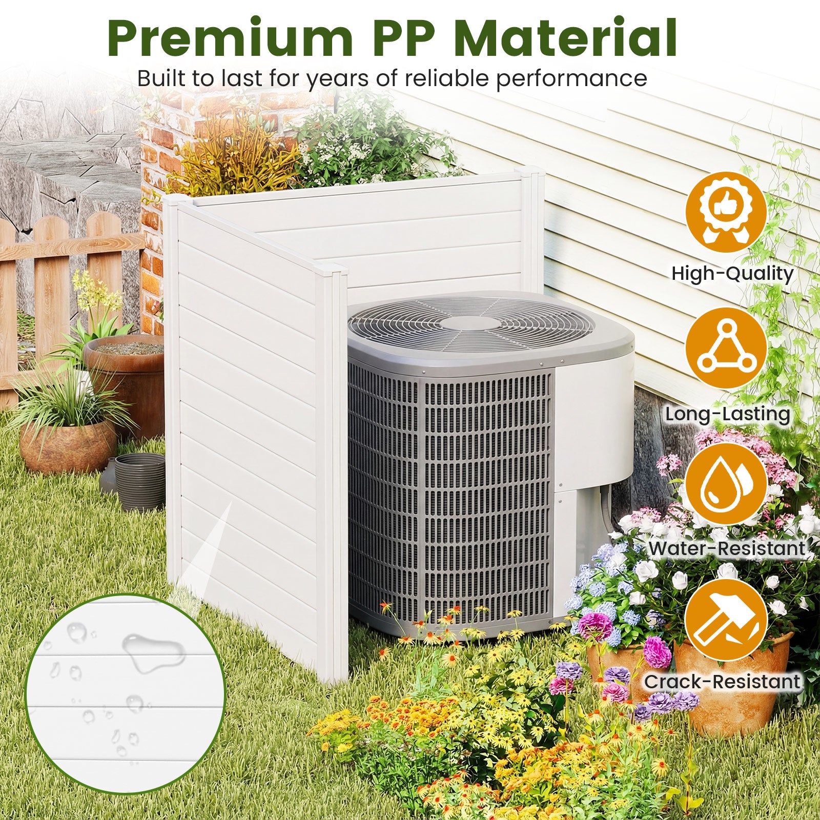 48 x 48 Inch Freestanding Air Conditioner Fence, Metal Ground Stakes, White Decorative Fencing & Flooring at Gallery Canada