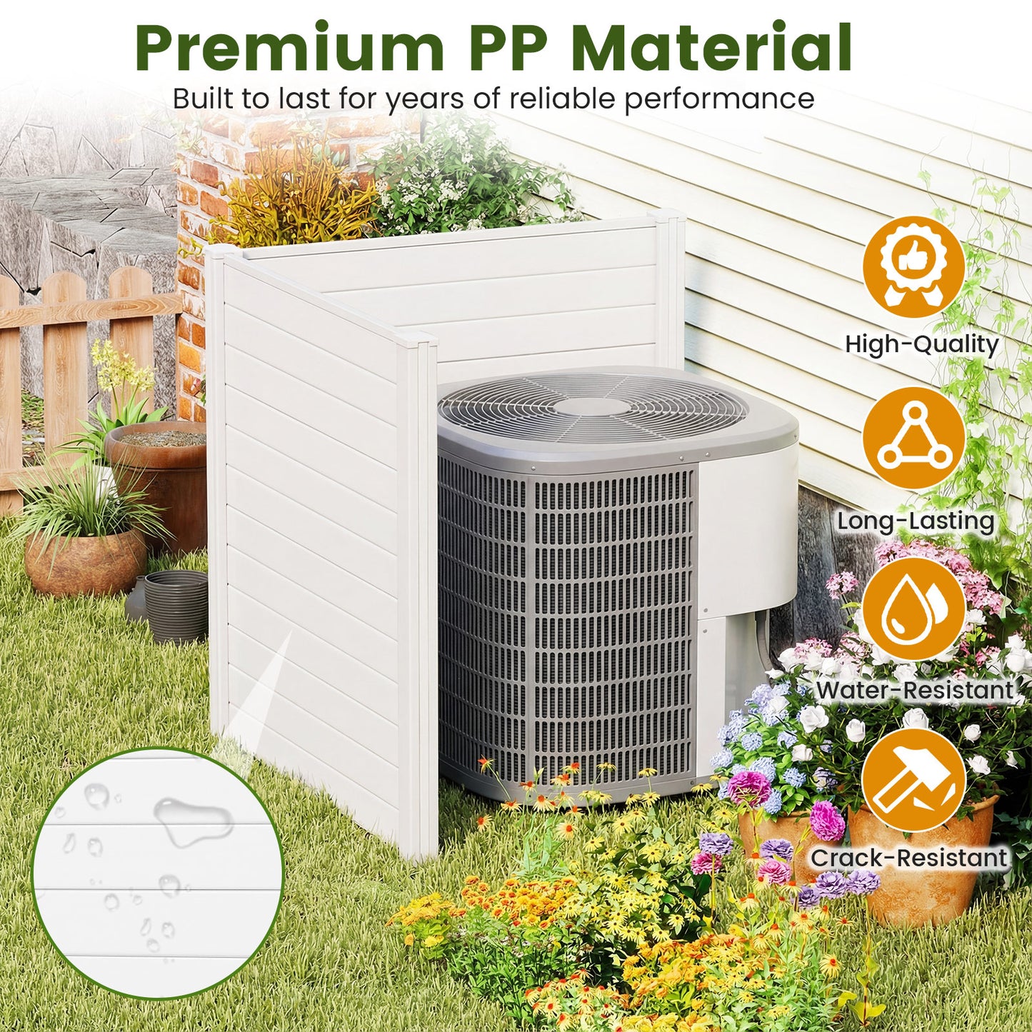 48 x 48 Inch Freestanding Air Conditioner Fence, Metal Ground Stakes, White Decorative Fencing & Flooring at Gallery Canada