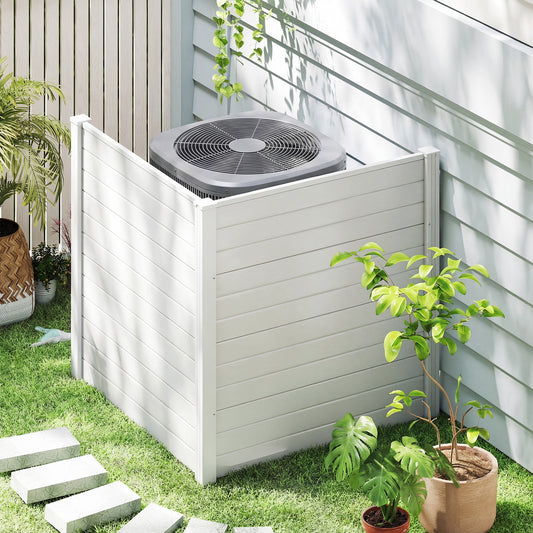 48 x 48 Inch Freestanding Air Conditioner Fence, Metal Ground Stakes, White Decorative Fencing & Flooring White at Gallery Canada