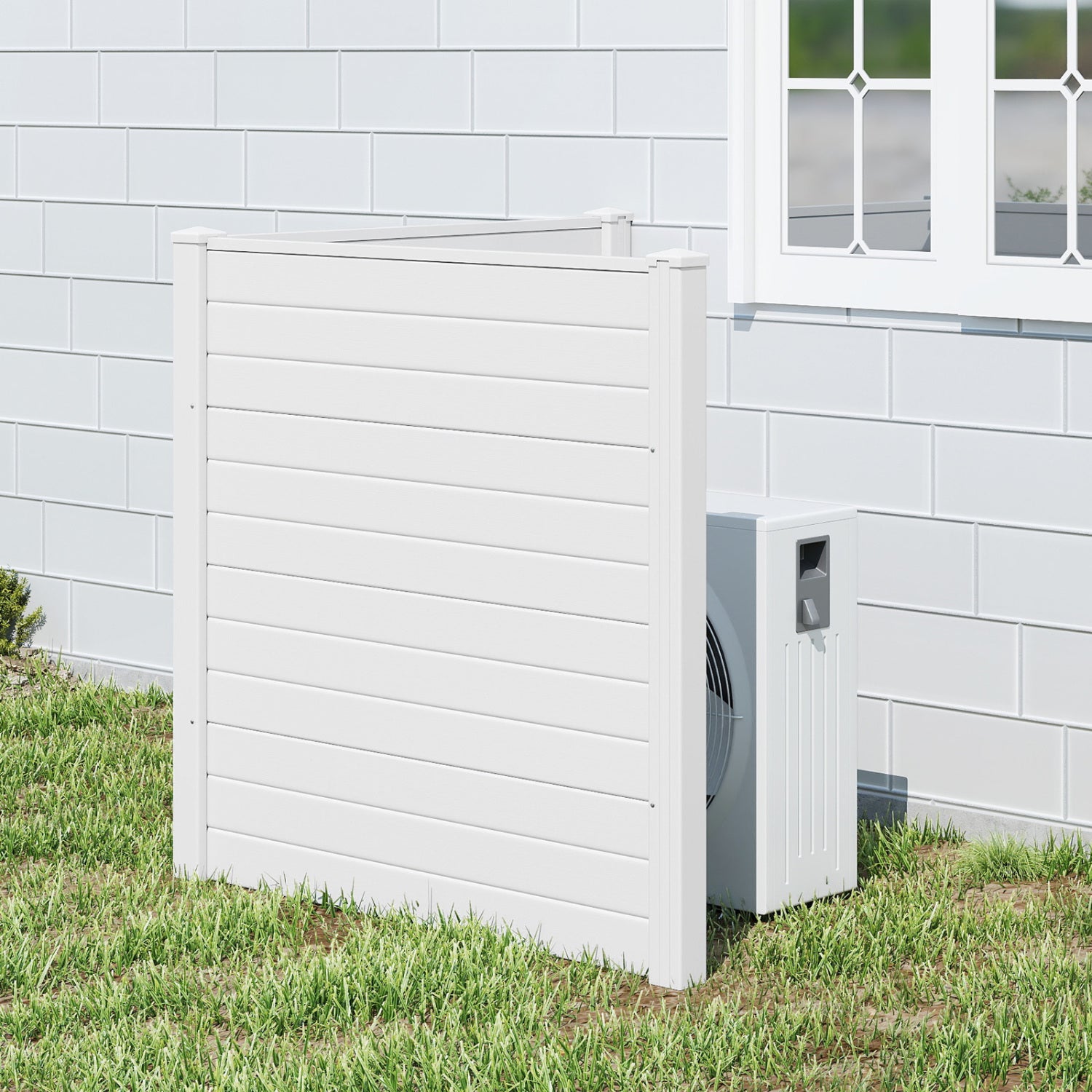 48 x 48 Inch Freestanding Air Conditioner Fence, Metal Ground Stakes, White Decorative Fencing & Flooring at Gallery Canada